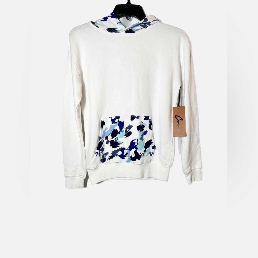 NWT Nordstrom Kids' Cristina Martinez Kids' Hoodie in Ivory- Blue Grow To Bloom
